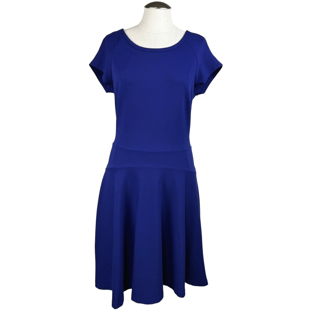 Diane Von Furstenberg‎ Women's Blue Short Sleeve Fit Flare Stretch Knit Dress 12
